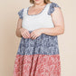 Plus Size Floral Color Block Contrast Tiered Babydoll Dress