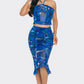 Tropical Waters Print Mesh Ruffle Halter Skirt Set