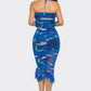 Tropical Waters Print Mesh Ruffle Halter Skirt Set