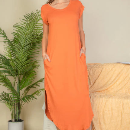 Hidden Pocket Batwing Sleeve V Neck Long Dress