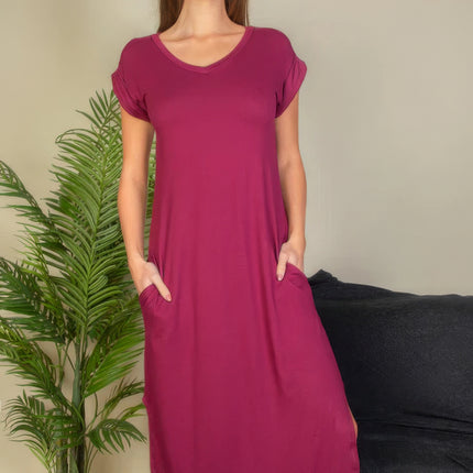 Hidden Pocket Batwing Sleeve V Neck Long Dress