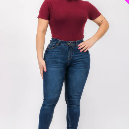 Plus Size Ribbed Short Sleeve Bodysuit