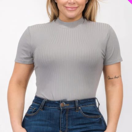 Plus Size Ribbed Short Sleeve Bodysuit