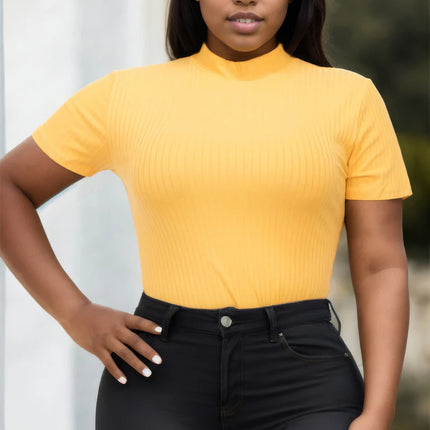 Plus Size Ribbed Short Sleeve Bodysuit