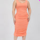 Plus Size Square Neck Ruched Bodycon Midi Dress