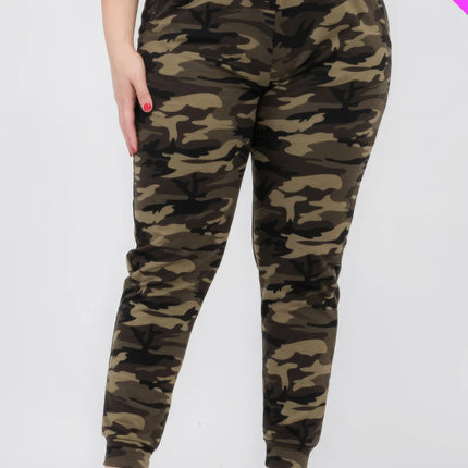 Plus Size French Terry Camo Print Joggers