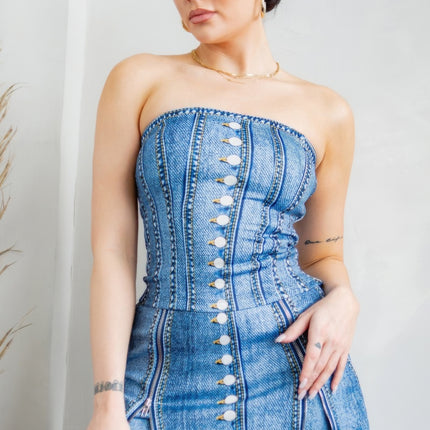 Denim Effect Corset Top & Bottom Set