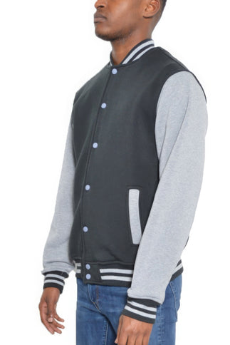 Men's Fleece Snap Button Varsity Jacket