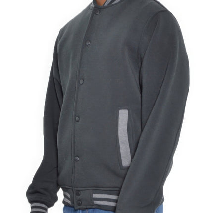 Men's Fleece Snap Button Varsity Jacket