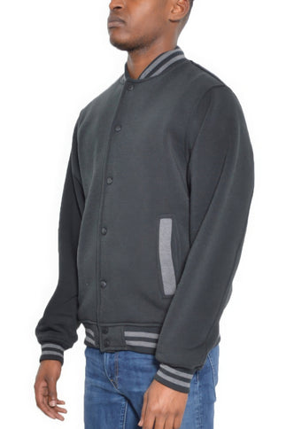 Men's Fleece Snap Button Varsity Jacket