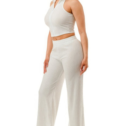 Crinkle Wide Pants Set Zipper