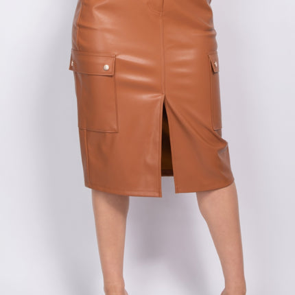 Faux Leather High-rise Cargo Skirt