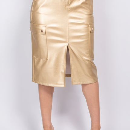 Faux Leather High-rise Cargo Skirt