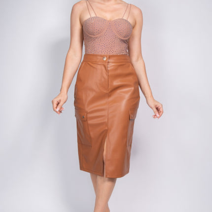 Faux Leather High-rise Cargo Skirt