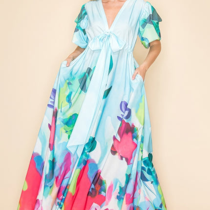 Printed V Neck Maxi Dress