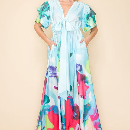 Printed V Neck Maxi Dress