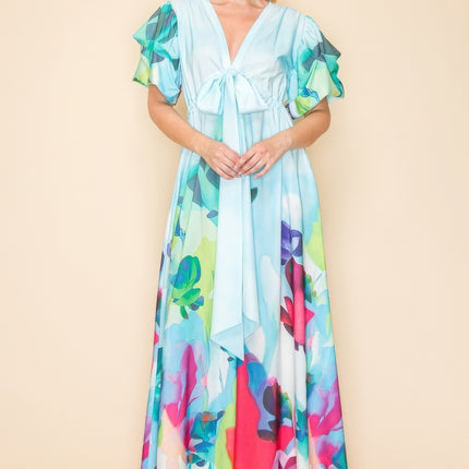 Printed V Neck Maxi Dress