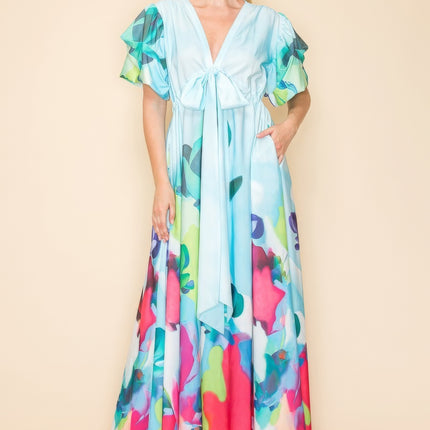 Printed V Neck Maxi Dress