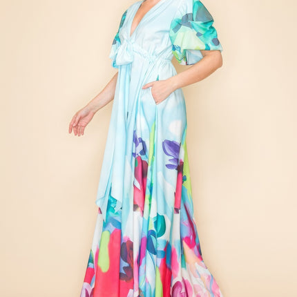 Printed V Neck Maxi Dress