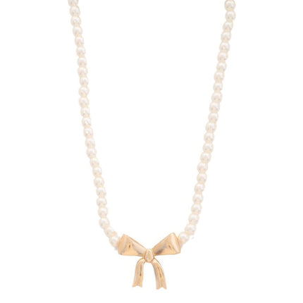 Pearl Ribbon Bow Pendant Necklace