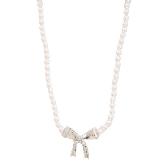 Pearl Ribbon Bow Pendant Necklace