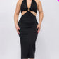 Plus Size Cut-out Halter Neck Double Back Tie Split Thigh Midi Dress