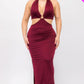 Plus Size Cut-out Halter Neck Double Back Tie Split Thigh Midi Dress