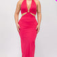 Plus Size Cut-out Halter Neck Double Back Tie Split Thigh Midi Dress