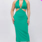 Plus Size Cut-out Halter Neck Double Back Tie Split Thigh Midi Dress