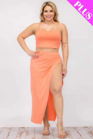 Plus Size Crop Cami & Split Thigh Maxi Skirt Set