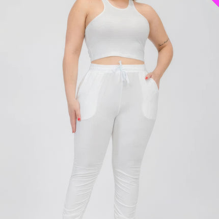 Plus Size Crop Tank Top & Ruched Pants Set