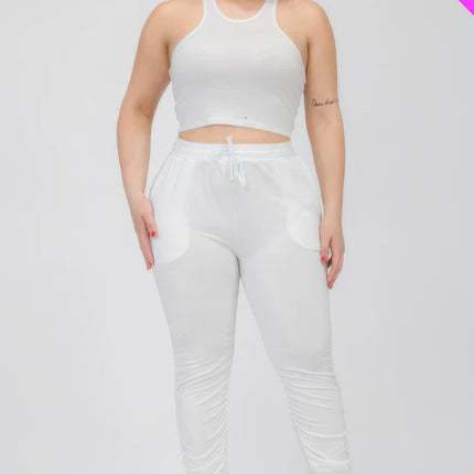 Plus Size Crop Tank Top & Ruched Pants Set