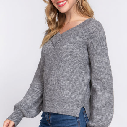 Long Slv Double V-neck Sweater