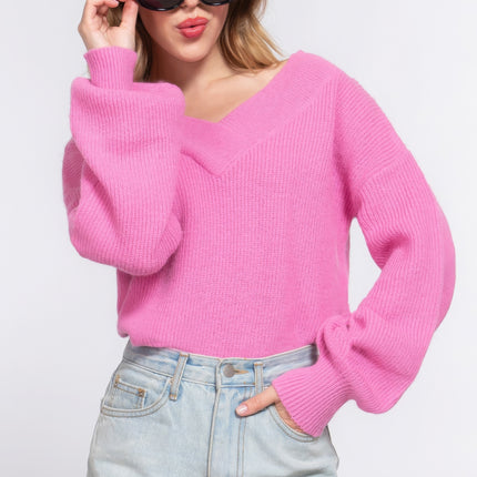 Long Slv Double V-neck Sweater