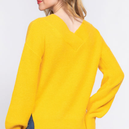 Long Slv Double V-neck Sweater