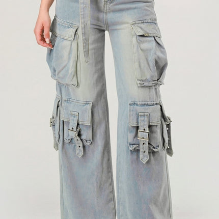 Belted Denim Cargo Jean