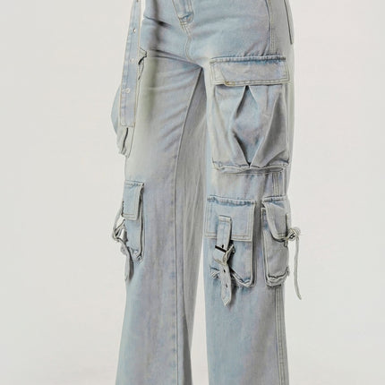 Belted Denim Cargo Jean