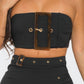 Front Eyelet Buckle Belt Top And Skirt Set