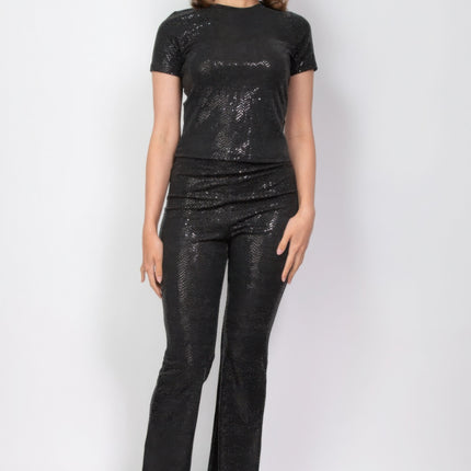 Sequined Fit & Flare Midrise Pants