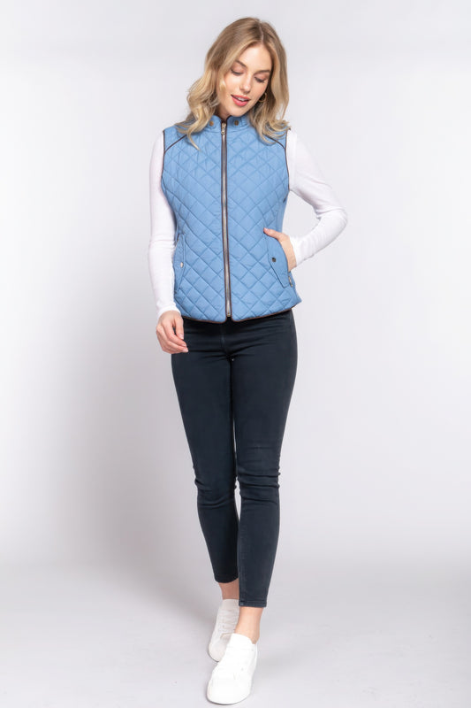 Suede Piping Quilted Padding Vest