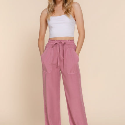 Elastic Waist Tencel Long Pants