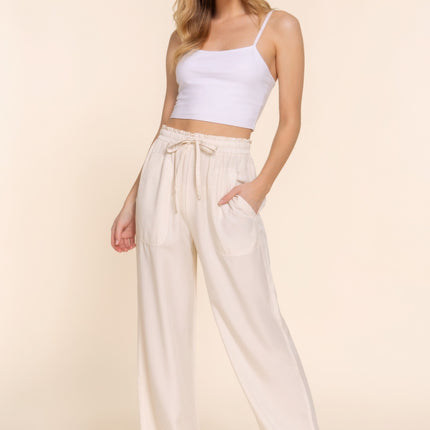 Elastic Waist Tencel Long Pants