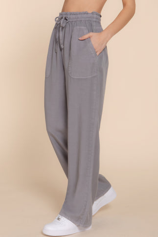 Elastic Waist Tencel Long Pants