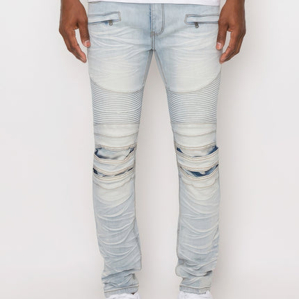 Men Creased Biker Denim Jeans