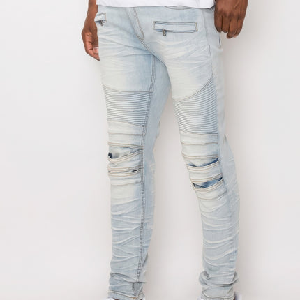 Men Creased Biker Denim Jeans