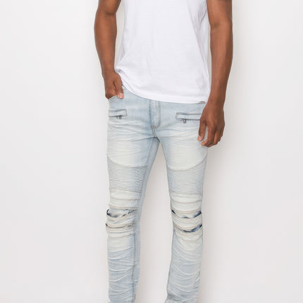 Men Creased Biker Denim Jeans