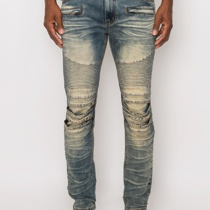 Men Creased Biker Denim Jeans