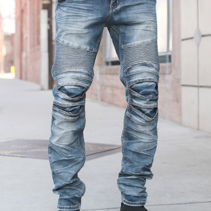 Men Creased Biker Denim Jeans