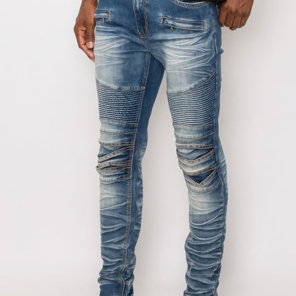 Men Creased Biker Denim Jeans