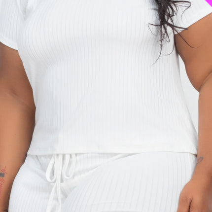 Plus Size Ribbed Short Sleeve Top&shorts Set